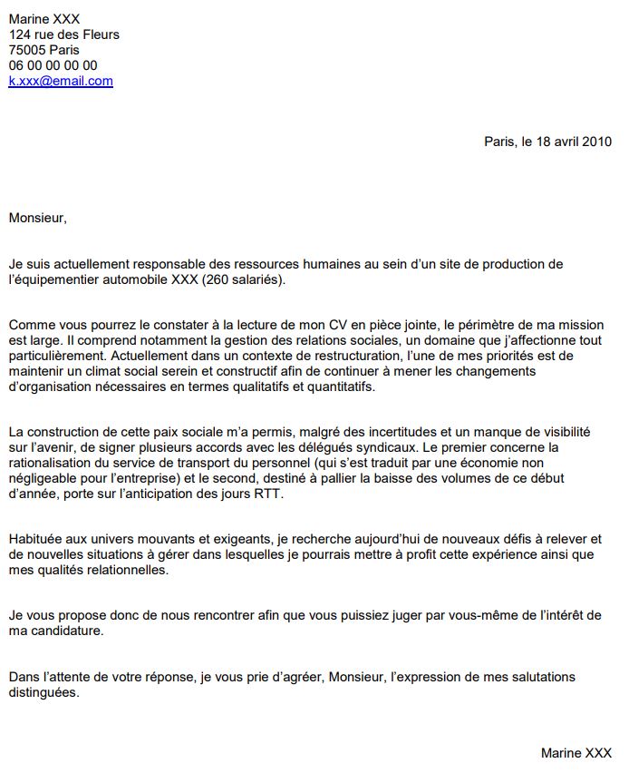 specimen lettre de motivation